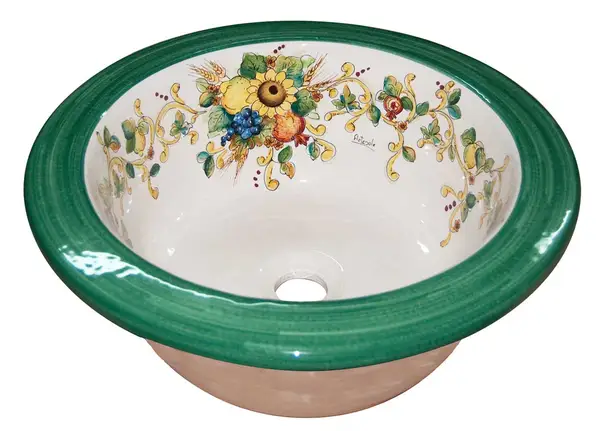 hand-decorated ceramic sink for masonry kitchens in Caltagirone style
