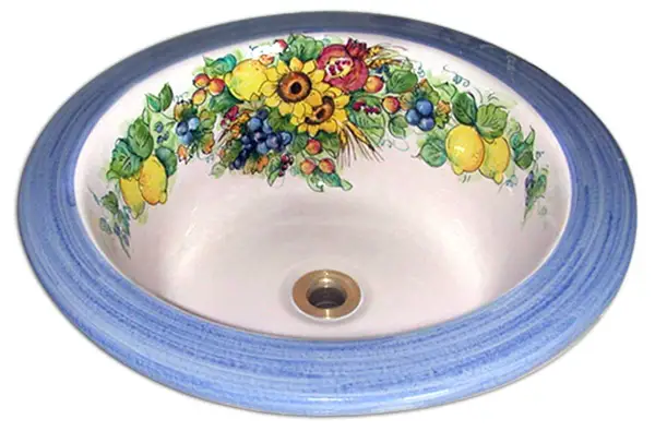 hand-painted ceramic sink with sunflower decoration