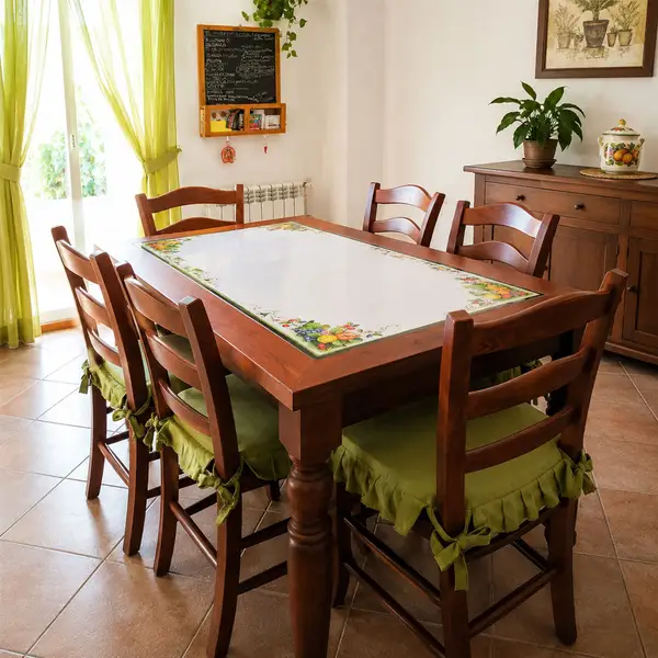 Kitchen table Solid wood kitchen table with recessed lava stone