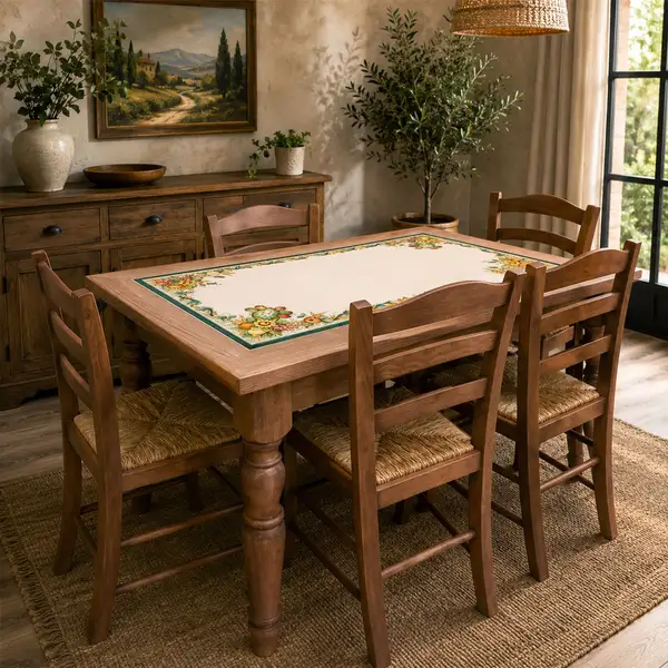 Solid wood table Solid wood table with recessed lava stone