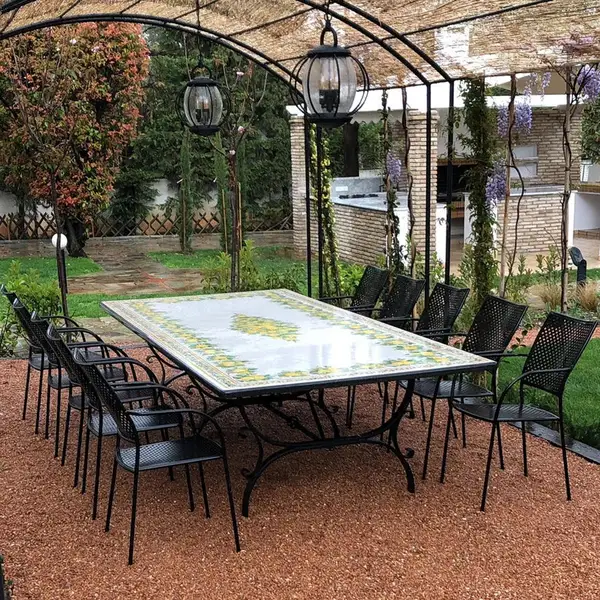 extra large hand-decorated lava stone table