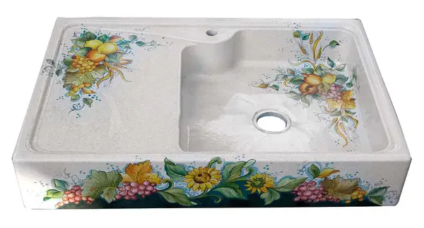 hand-decorated lava stone sink with left drainer