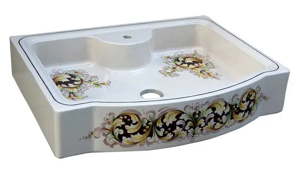 hand-decorated lava stone sink with projecting front