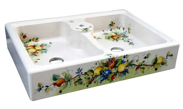 two-bowl lava stone sink, hollowed and hand-decorated