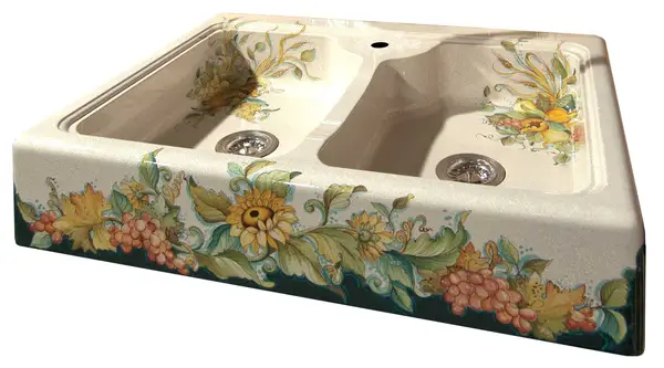 hollowed lava stone sink with 2 bowls