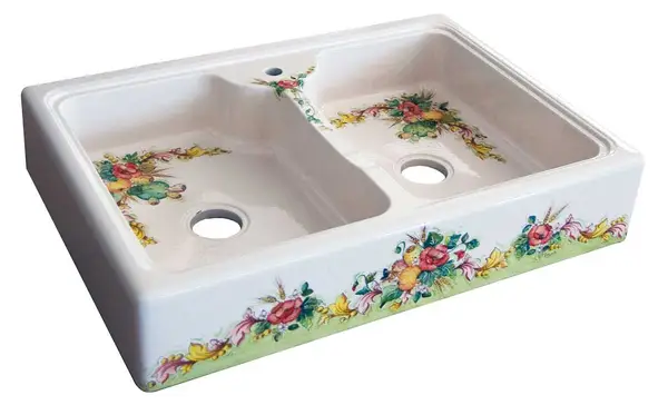 hand-decorated carved lava stone sink