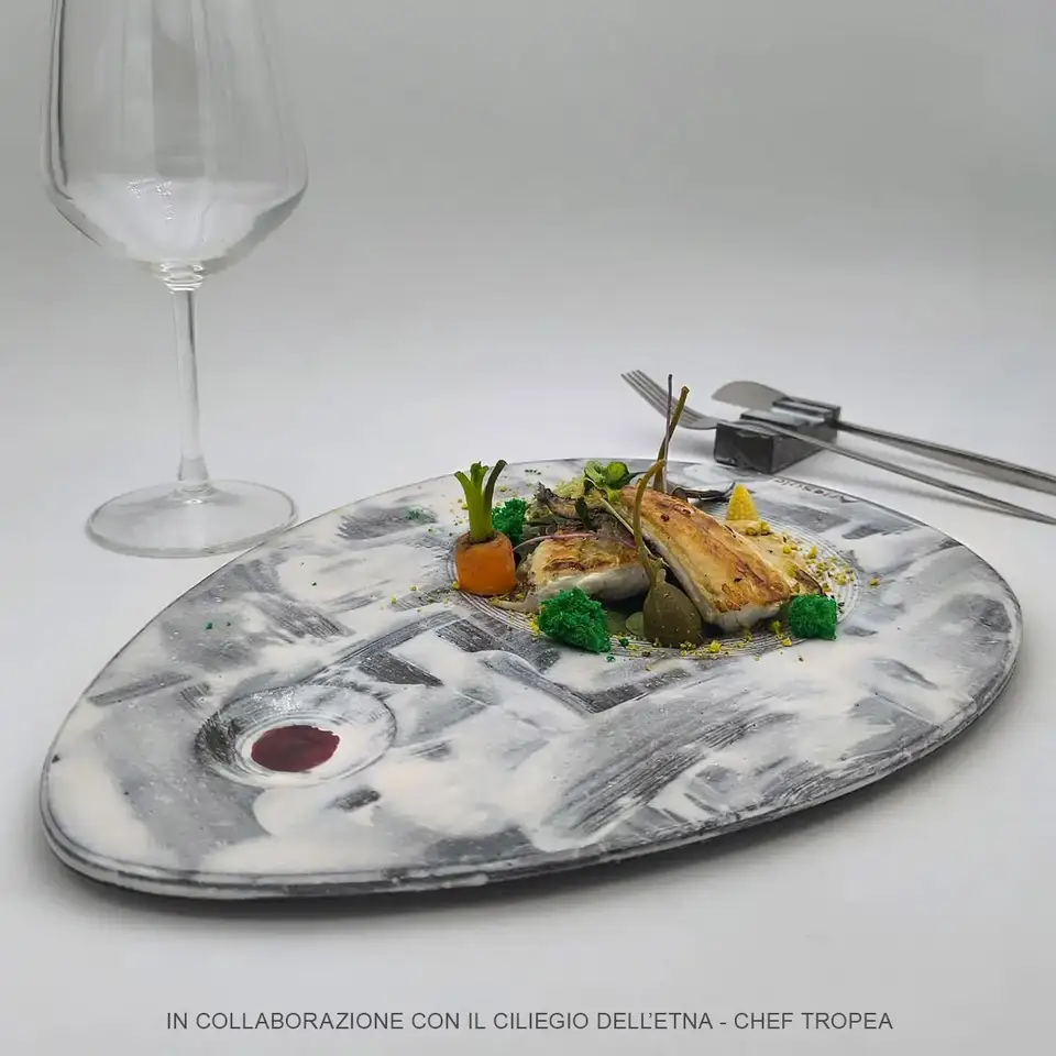 Lava stone plate for gourmet courses