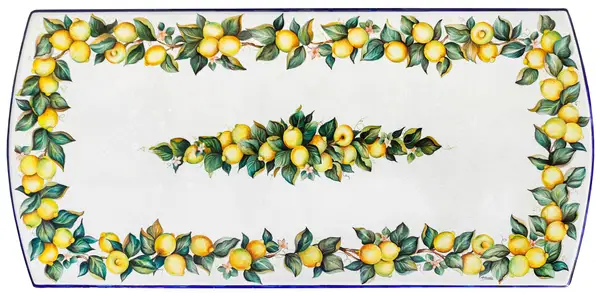 Lava stone table with hand-painted lemon decor