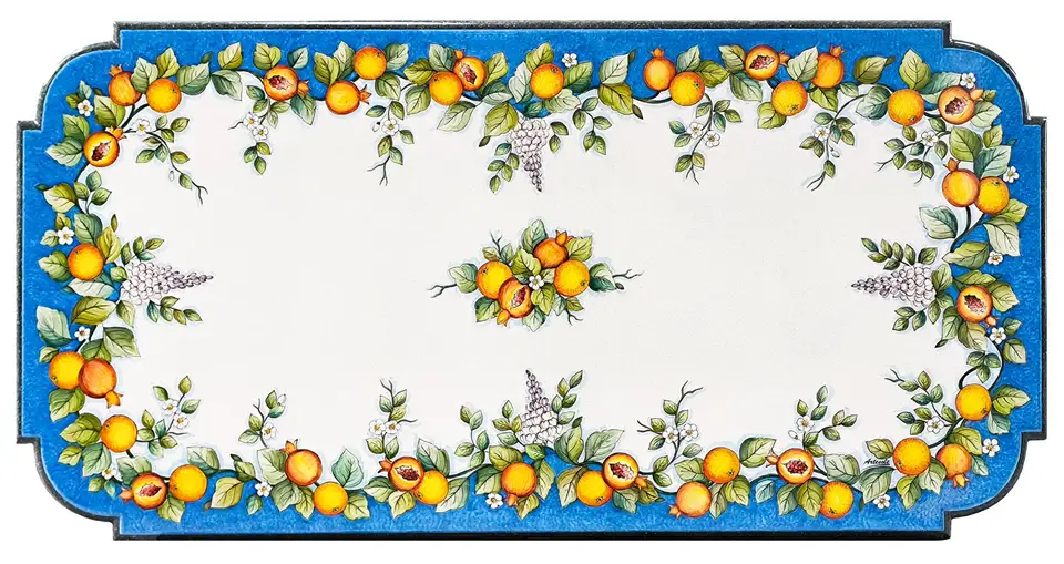 Blue lava stone table with pomegranates and wisteria by Artesole