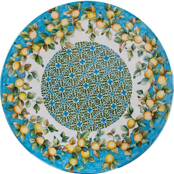 Lava Stone Table lava stone table round with design lemons hand-painted