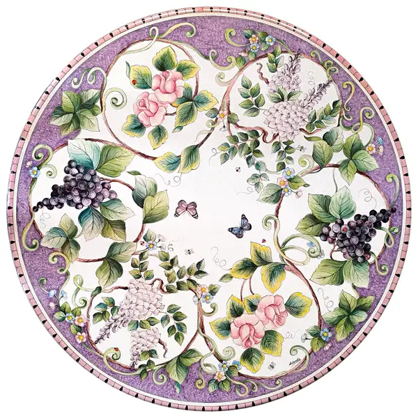 lava stone table Round lava stone table hand-painted, antique pink