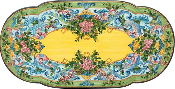Oval shaped lava stone table with rose decor
