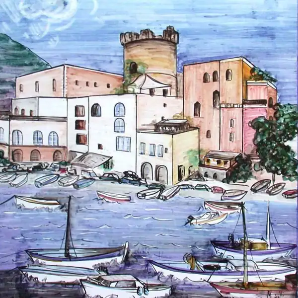 Dekorative Platte Posillipo Napoli Dekorative Platte Posillipo Napoli aus handdekoriertem Lavastein