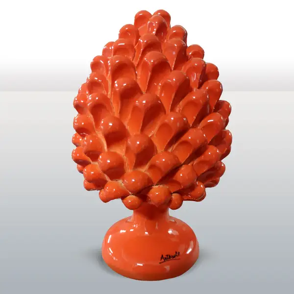 Pomme de pin en ceramique decoree a la main orange unie