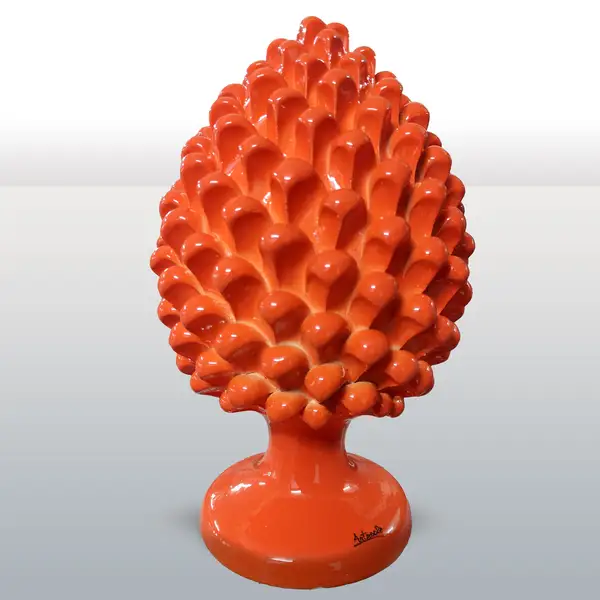 Pomme de pin en ceramique decoree a la main orange unie