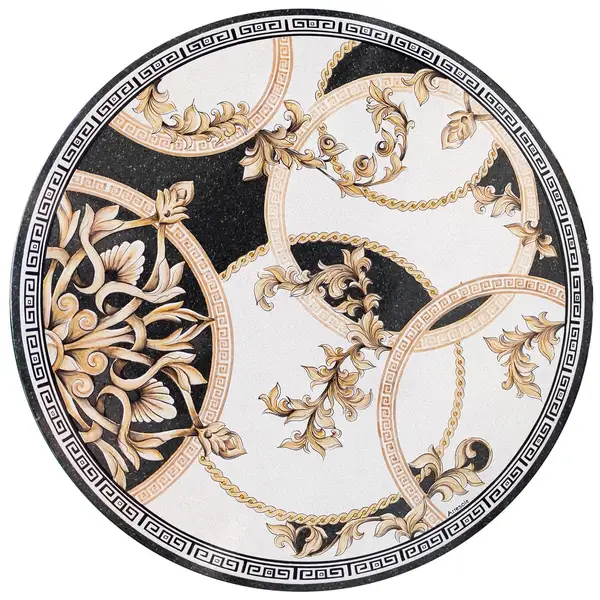 table en pierre de lave ronde avec decor de style Grottaglie