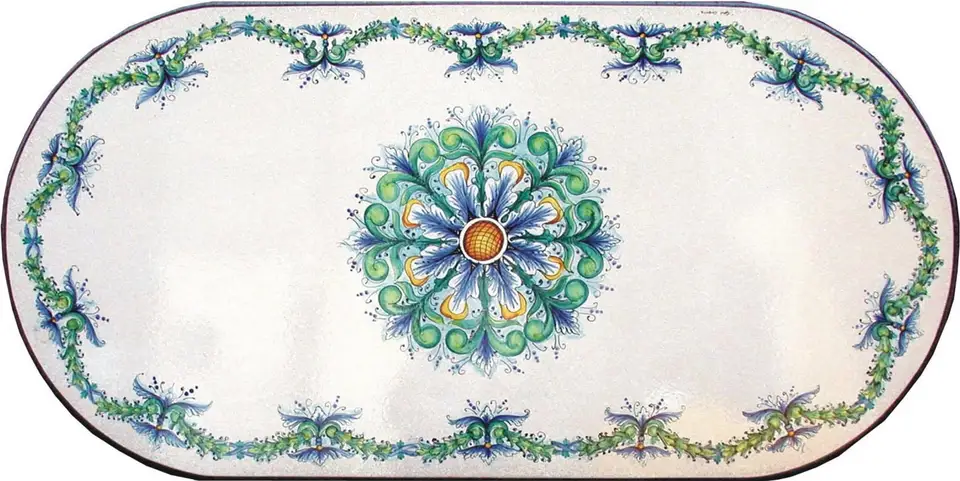 Table de jardin en pierre de lave avec décor Cléopâtre peint à la main