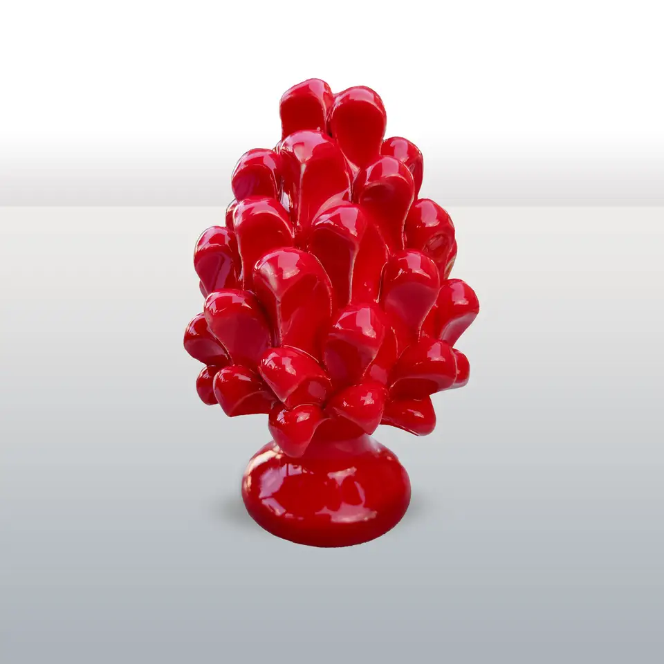 Hand-decorated ceramic pine cone single-colour red