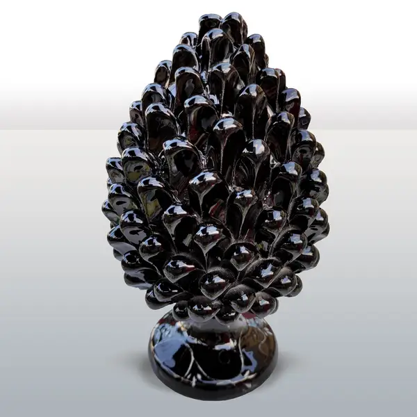 Hand-decorated ceramic pine cone decorated black