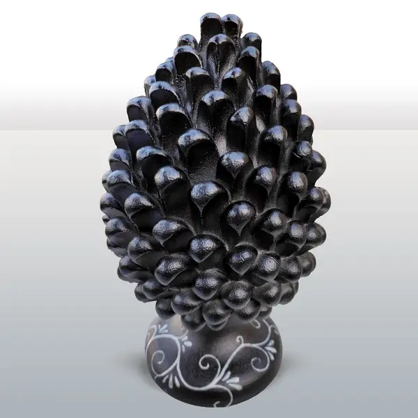 Hand-decorated ceramic pine cone decorated black