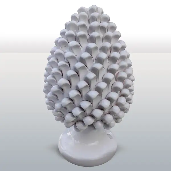 Hand-decorated ceramic pine cone single-colour white
