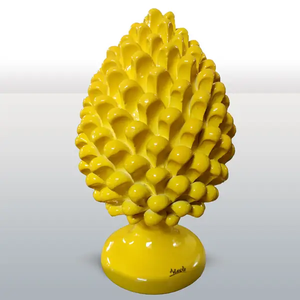Hand-decorated ceramic pine cone single-colour yellow