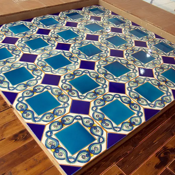 Hand-decorated lava stone or terracotta flooring