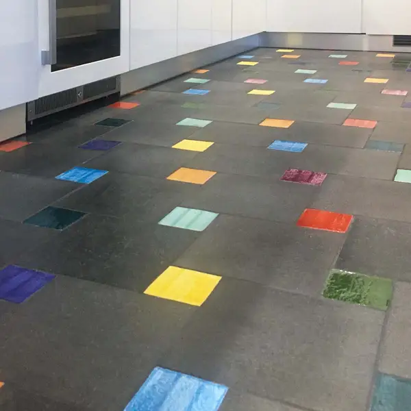 Hand-decorated lava stone or terracotta flooring