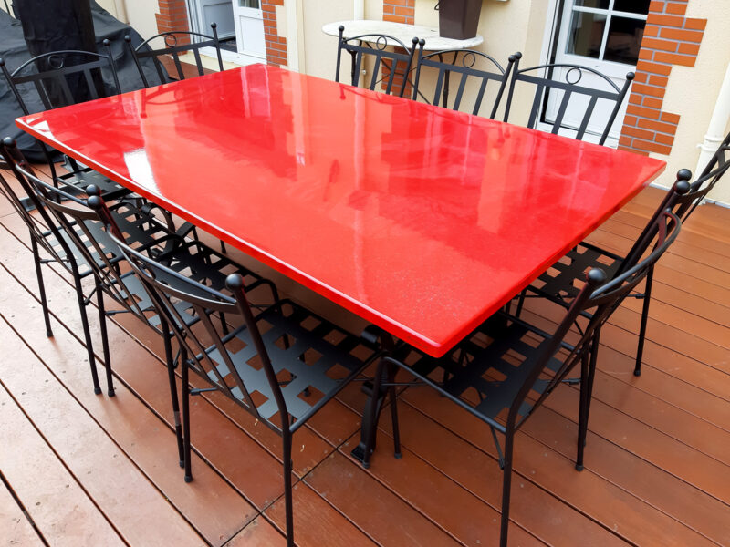 single color red lava stone table