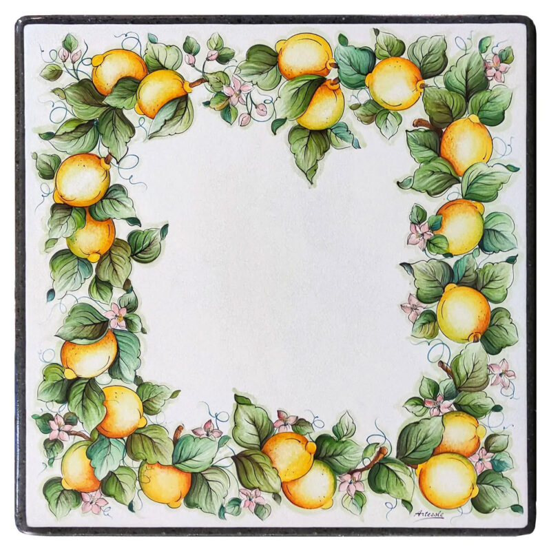 Lava stone table with Caltagirone lemons decoration