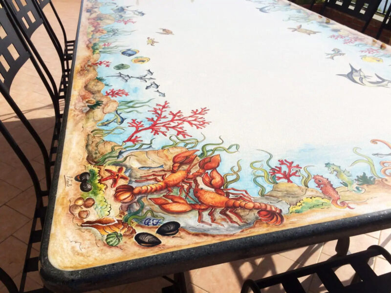 hand painted table marine decoration table large