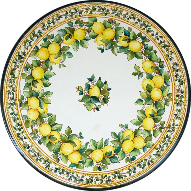 lava stone table with Sicilian-style lemons decoration