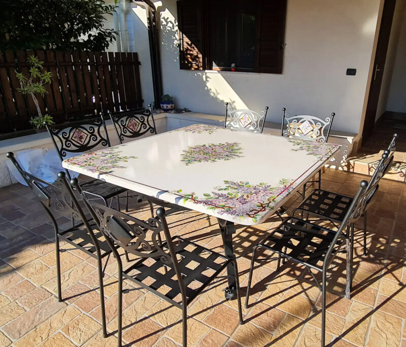 square table with 8 seats outside