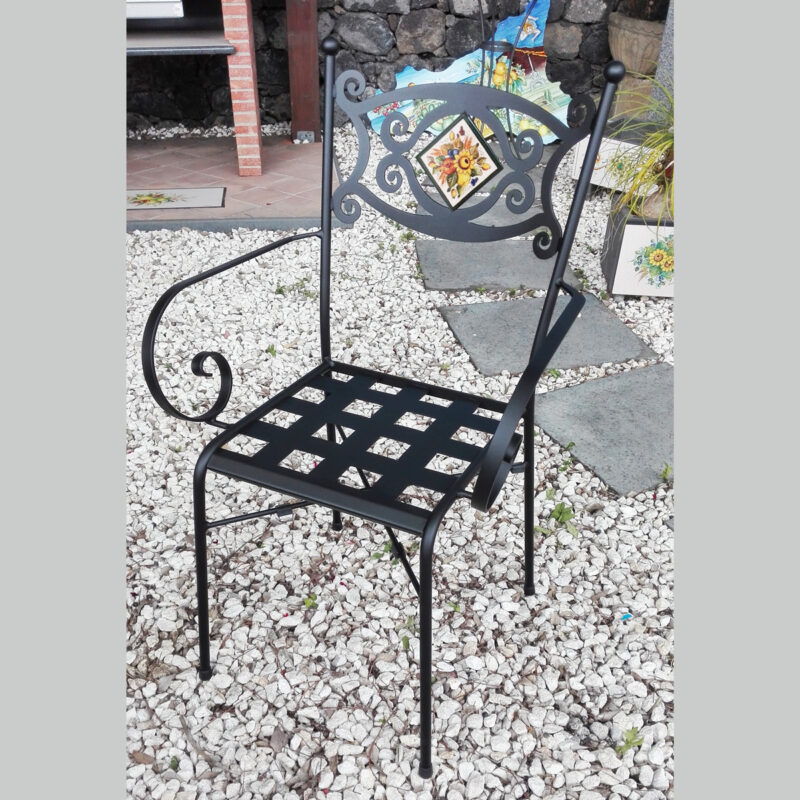 Wrought iron chair for outdoor use